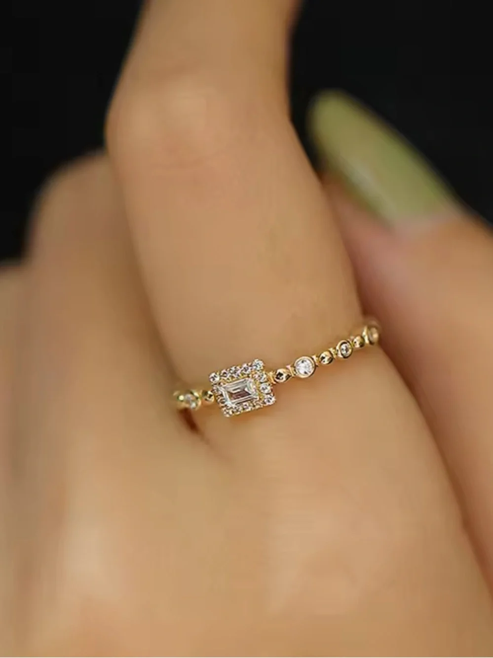 Gold Emerald-Cut Halo Stackable Ring - New Size 7/8